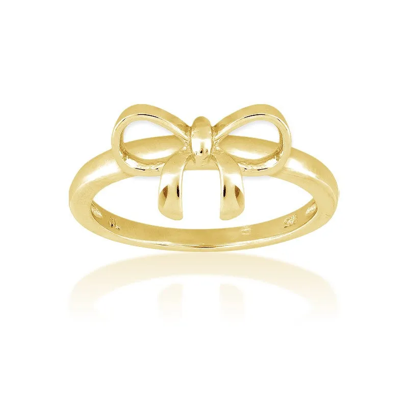 Sterling Silver Gold Plated Bow Ring - W-9825