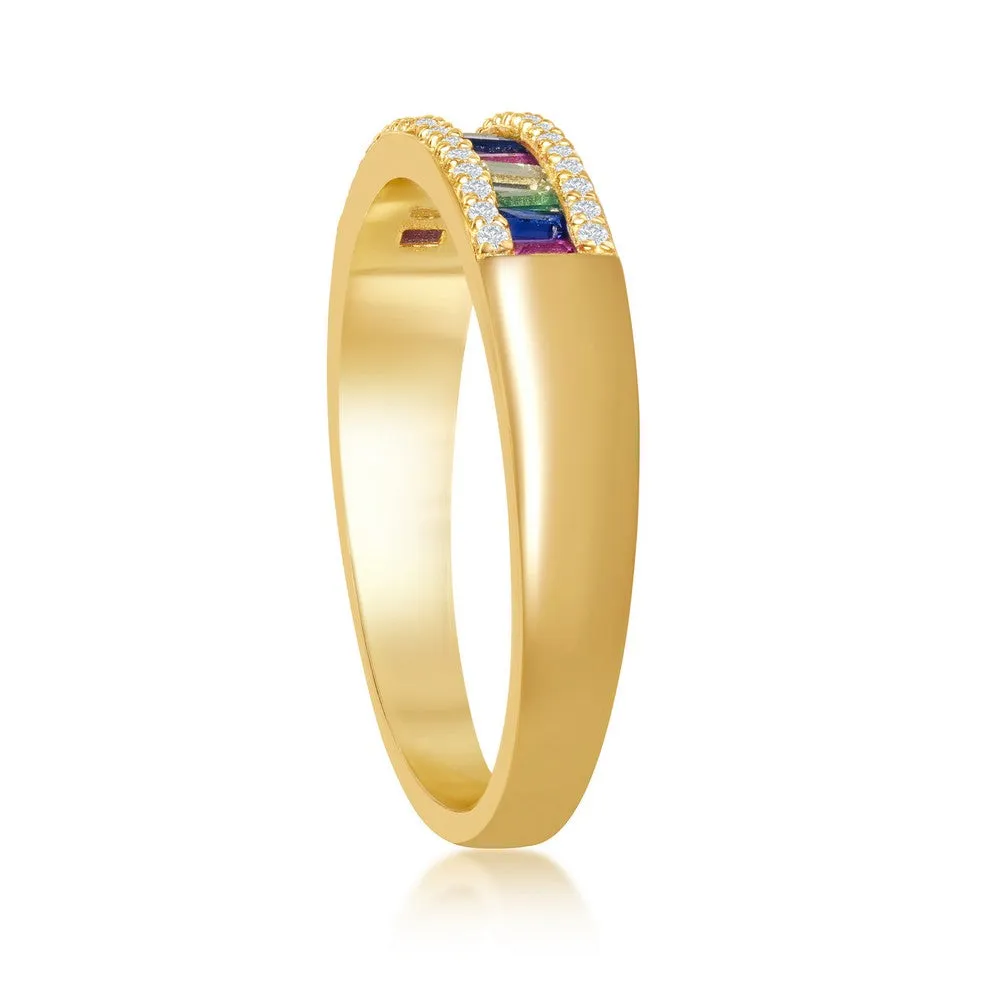 Sterling Silver GP Baguette Rainbow and White CZ Ring - W-2136
