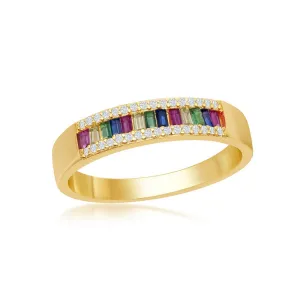 Sterling Silver GP Baguette Rainbow and White CZ Ring - W-2136