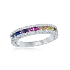 Sterling Silver Half Channel-Set Rainbow CZ Ring - W-2137