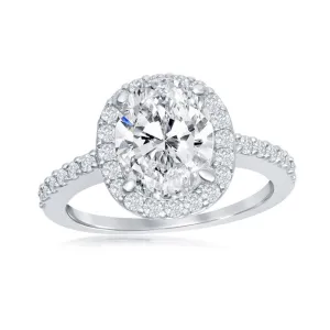 Sterling Silver Large Oval Halo CZ Engagement Ring - W-2404