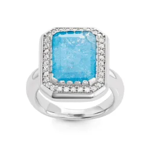 Sterling Silver Large Rectangle Blue Ice Stone Ring - W-1442