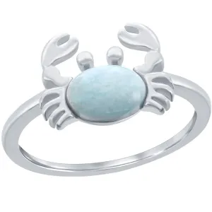 Sterling Silver Larimar Crab Ring, Size 9