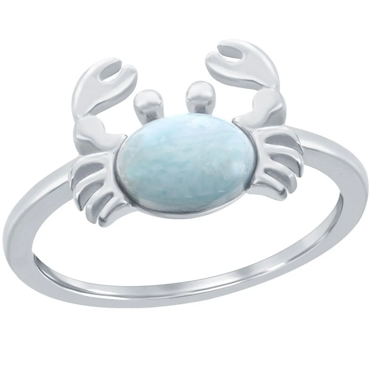 Sterling Silver Larimar Crab Ring, Size 9