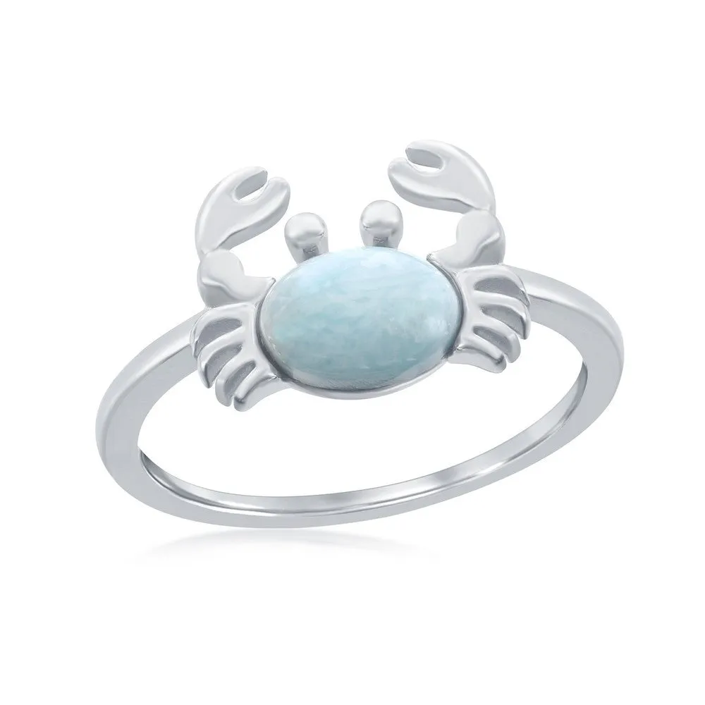 Sterling Silver Larimar Crab Ring, Size 9