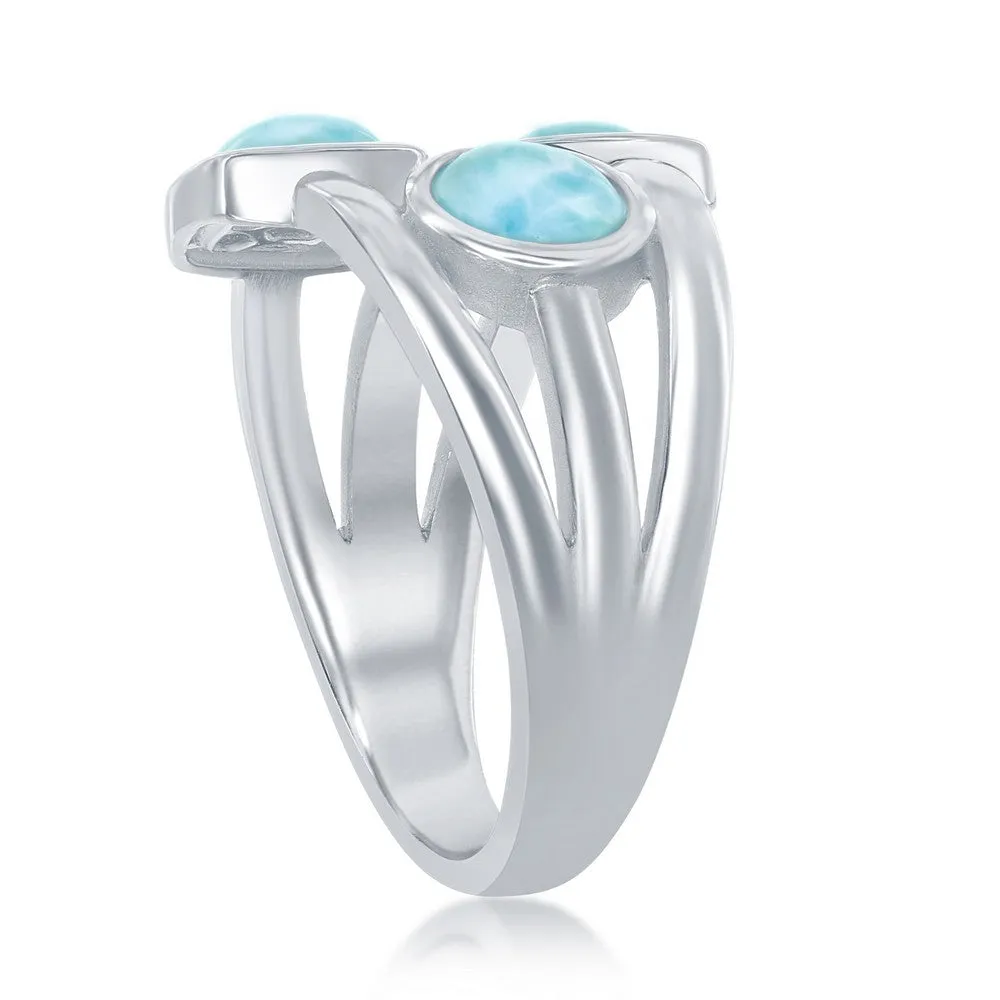 Sterling Silver Multi-Shaped Larimar Triple Band Ring, Size 9
