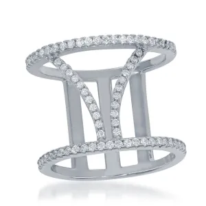 Sterling Silver Open Double CZ V Ring - W-1375