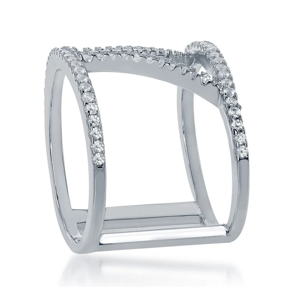 Sterling Silver Open Double CZ V Ring - W-1375