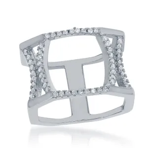 Sterling Silver Open Double CZ X Octangle Ring - W-1374