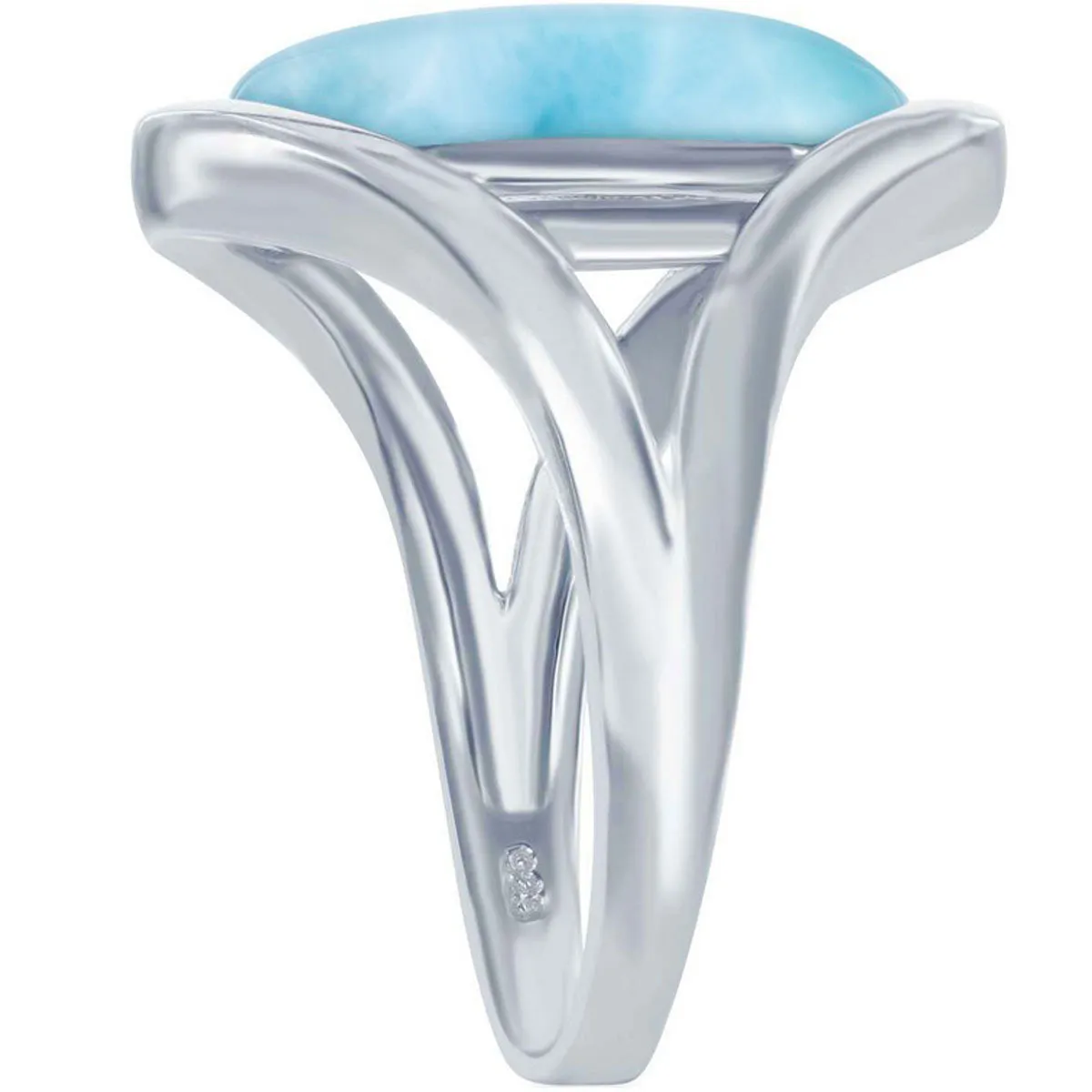 Sterling Silver Oval Larimar with Open Sides Ring, Size 9