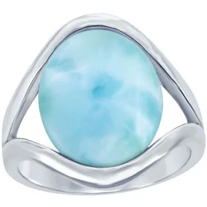 Sterling Silver Oval Larimar with Open Sides Ring, Size 9
