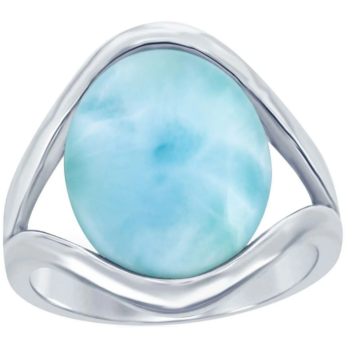 Sterling Silver Oval Larimar with Open Sides Ring, Size 9