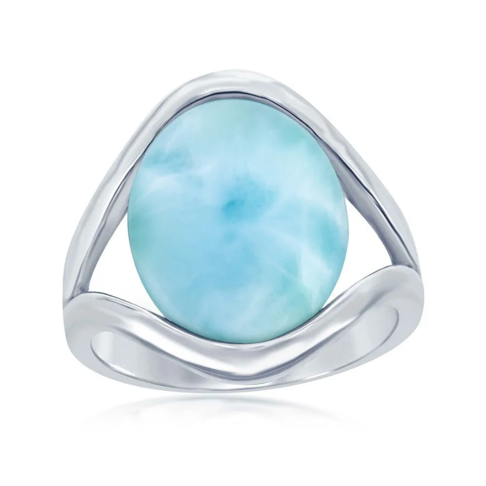 Sterling Silver Oval Larimar with Open Sides Ring, Size 9