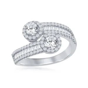 Sterling Silver Overlapping Half Baguette CZ Band Ring - W-1863