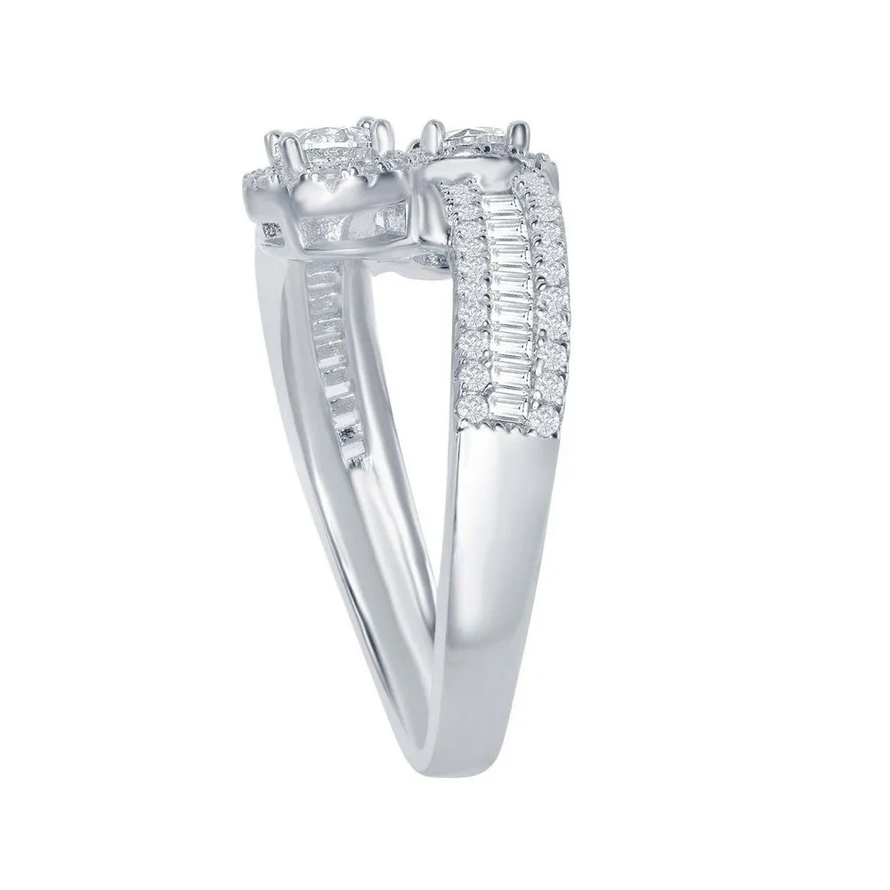 Sterling Silver Overlapping Half Baguette CZ Band Ring - W-1863