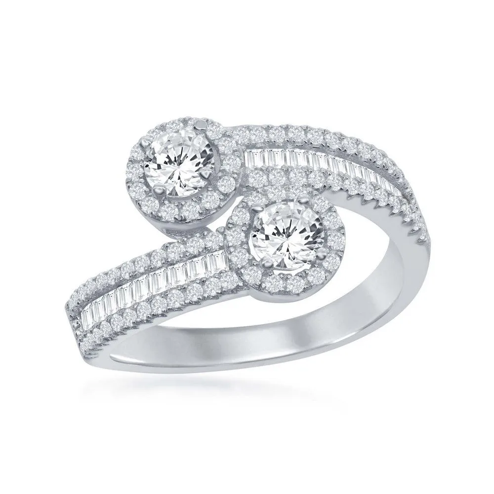 Sterling Silver Overlapping Half Baguette CZ Band Ring - W-1863