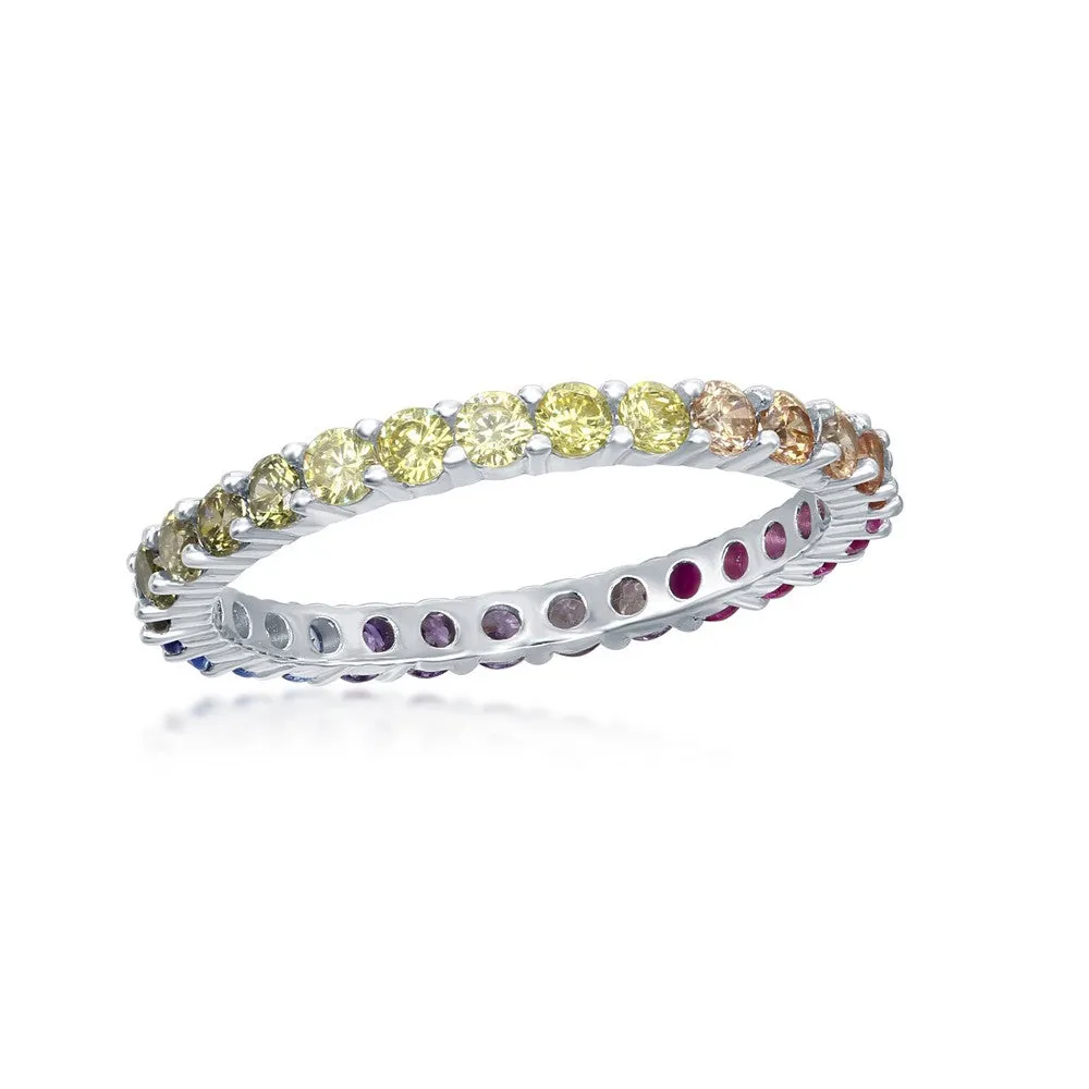 Sterling Silver Rainbow CZ 2mm Eternity Band Ring - W-2139