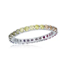 Sterling Silver Rainbow CZ 2mm Eternity Band Ring - W-2139