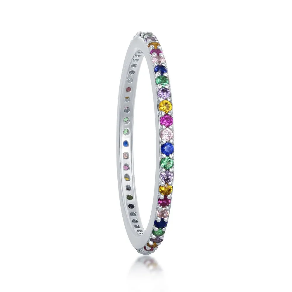 Sterling Silver Rainbow CZ Thin Band Ring - W-2133