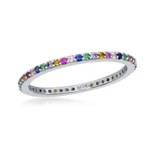 Sterling Silver Rainbow CZ Thin Band Ring - W-2133