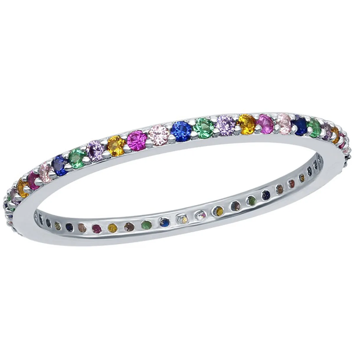 Sterling Silver Rainbow CZ Thin Band Ring - W-2133