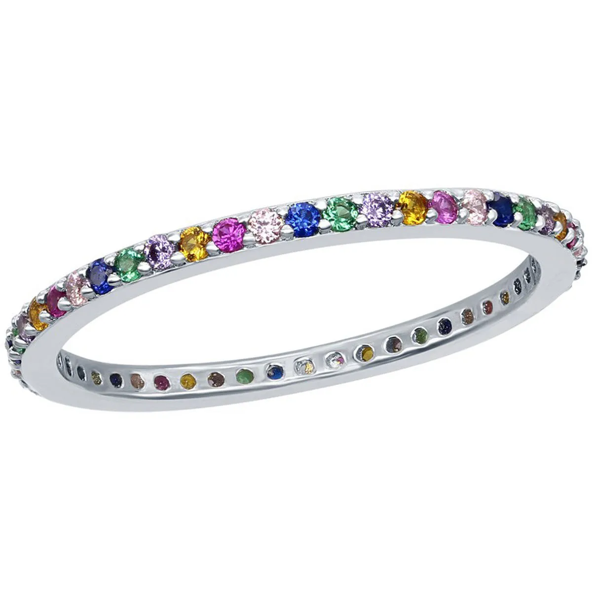 Sterling Silver Rainbow CZ Thin Band Ring - W-2133