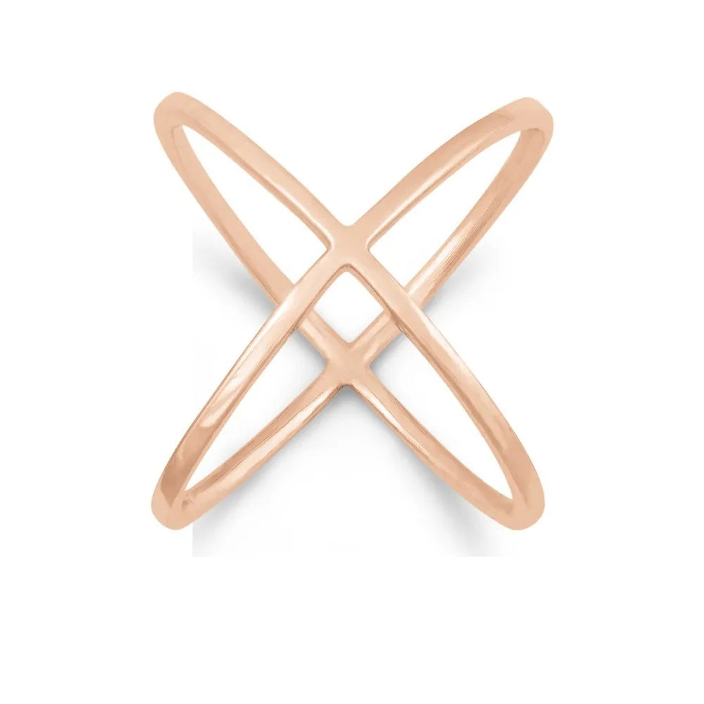 Sterling Silver Rose GP Criss Cross X Style Ring - W-9995
