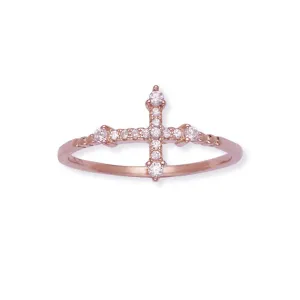 Sterling Silver Rose GP CZ Micro Pave Cross Ring - W-1293