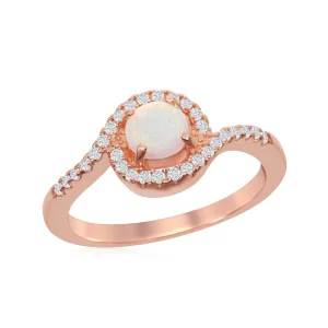 Sterling Silver Rose GP Round White Opal with CZ Ring - W-1912