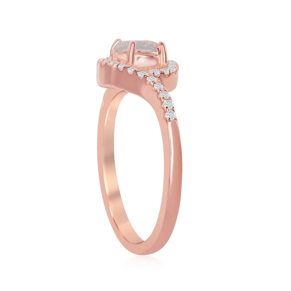 Sterling Silver Rose GP Round White Opal with CZ Ring - W-1912