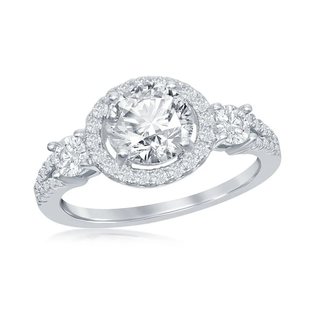 Sterling Silver Round CZ Halo Engagement Ring - W-2403