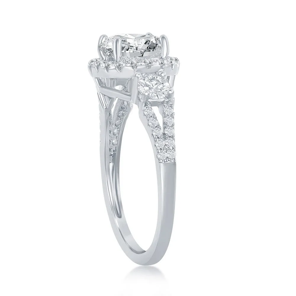 Sterling Silver Round CZ Halo Engagement Ring - W-2403