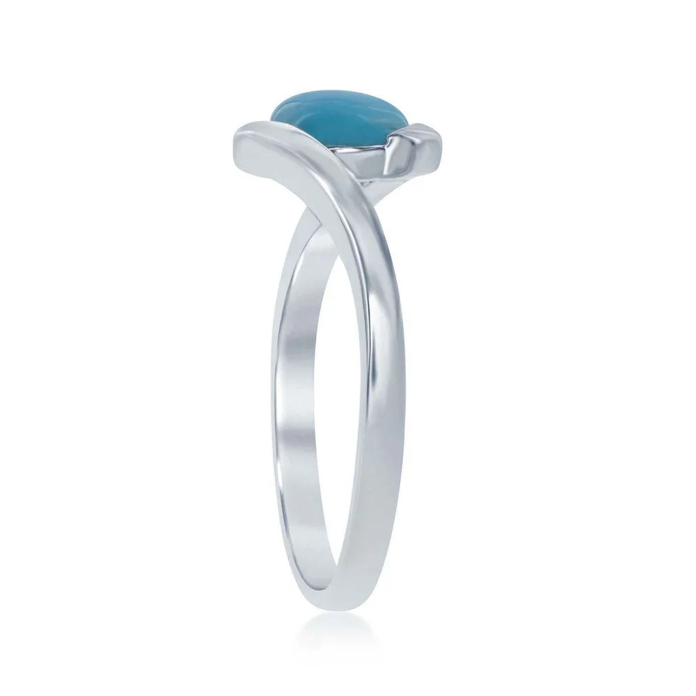 Sterling Silver Round Larimar in Swirl Design Ring, Size 9