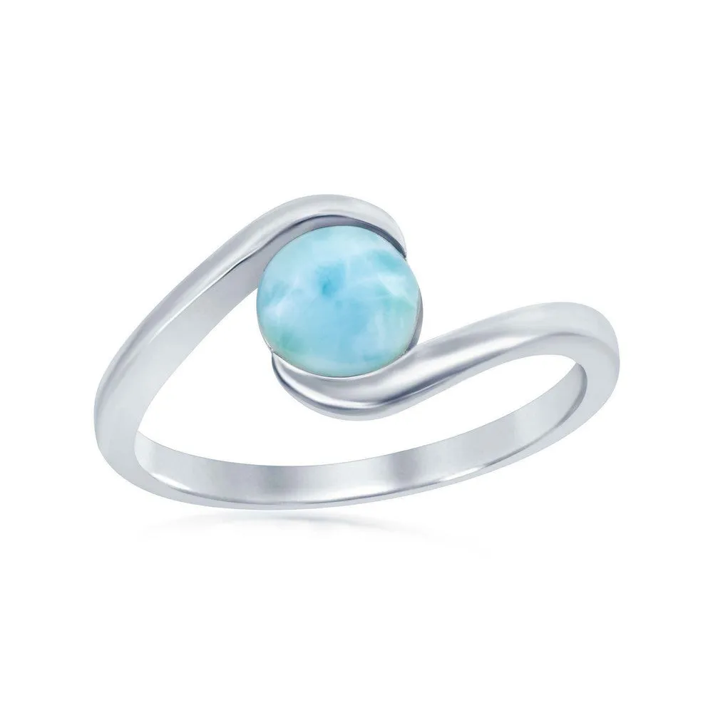 Sterling Silver Round Larimar in Swirl Design Ring, Size 9