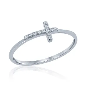 Sterling Silver Small CZ Cross Ring - W-1480