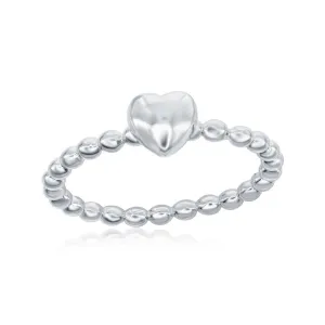 Sterling Silver Small Heart Beaded Band Ring - W-1970