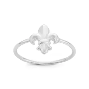 Sterling Silver Small Shiny Fleur De Lis Ring - W-1536