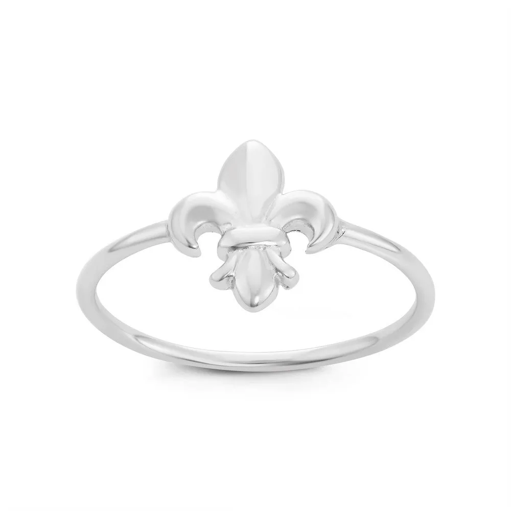 Sterling Silver Small Shiny Fleur De Lis Ring - W-1536