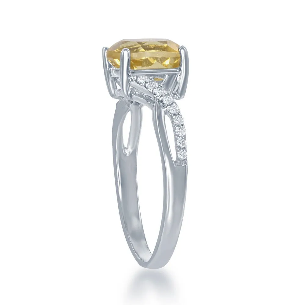 Sterling Silver Small Square Citrine Ring - W-1679