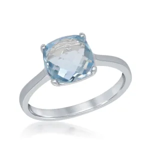 Sterling Silver Square Blue Topaz Ring - W-1356