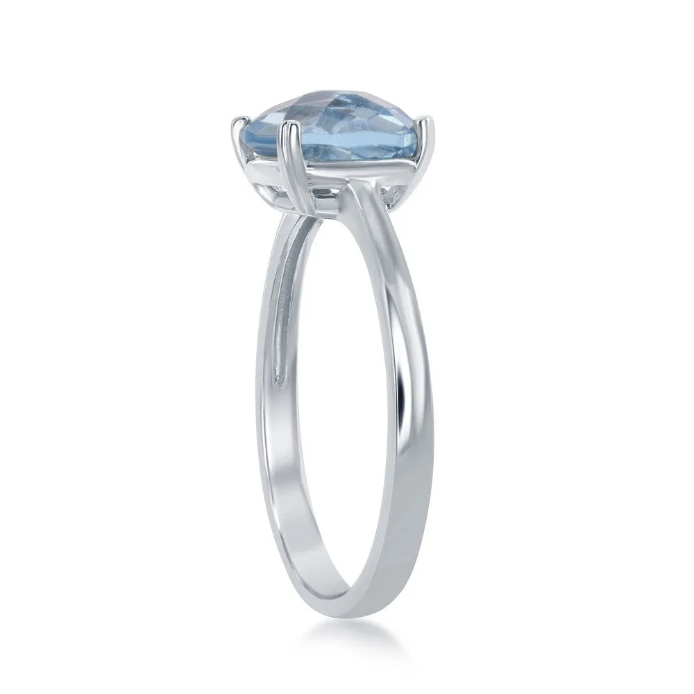 Sterling Silver Square Blue Topaz Ring - W-1356