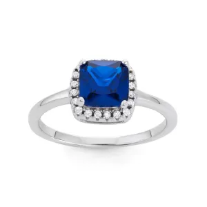 Sterling Silver Square Dark Blue CZ with Clear CZ Ring - W-1531
