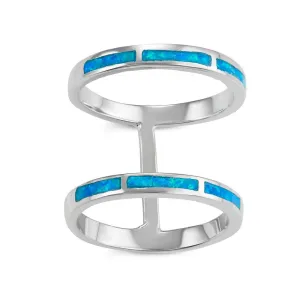 Sterling Silver Thin Blue Opal Double Row Ring - W-1568