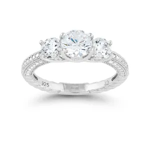 Sterling Silver Triple Round CZ Micro Pave Band Ring - W-9316