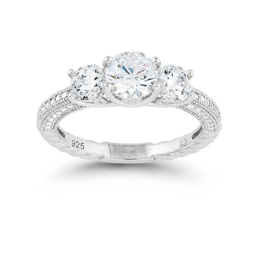 Sterling Silver Triple Round CZ Micro Pave Band Ring - W-9316