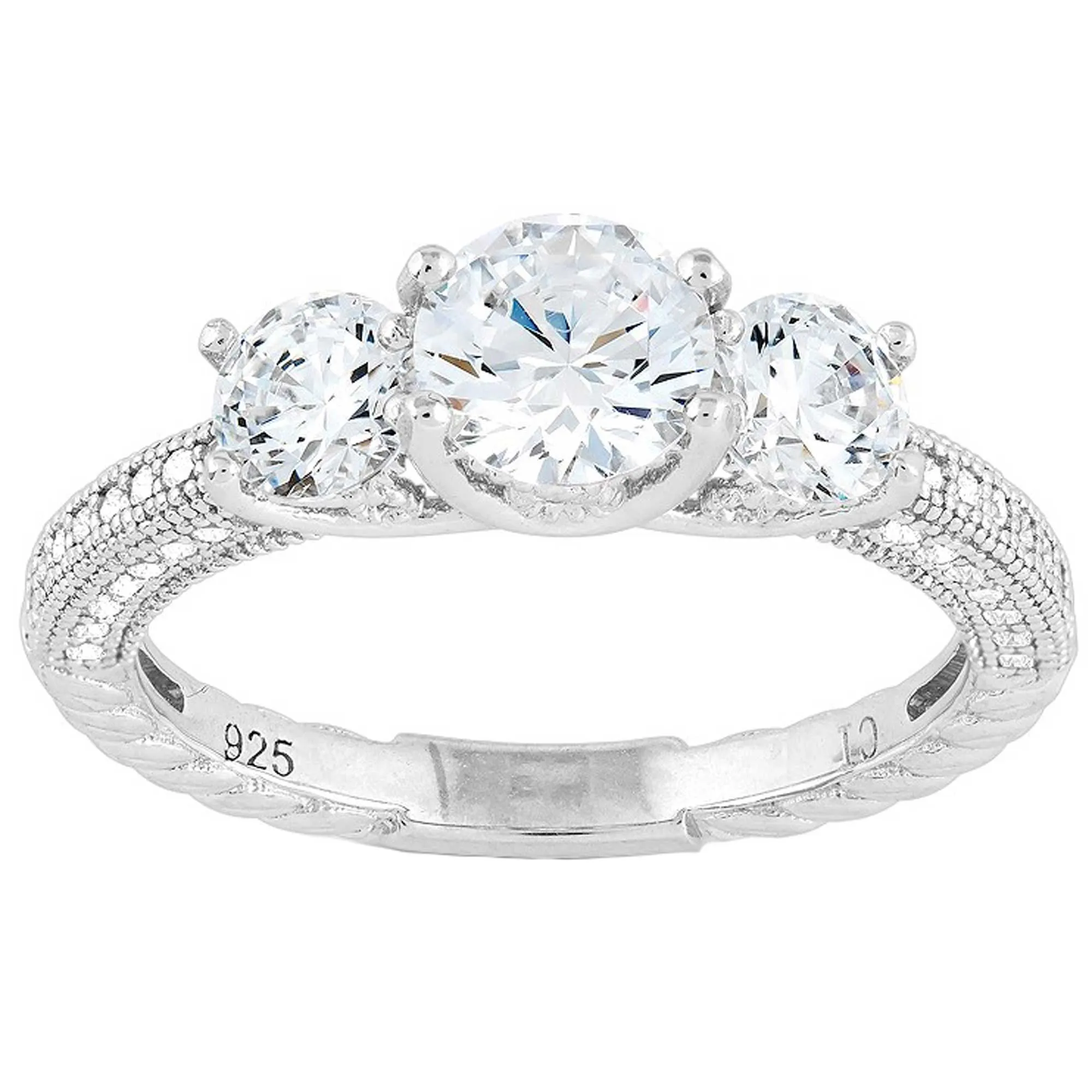 Sterling Silver Triple Round CZ Micro Pave Band Ring - W-9316
