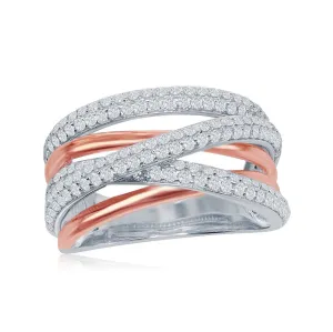 Sterling Silver TT Double X Design Micro Pave Ring - W-1868