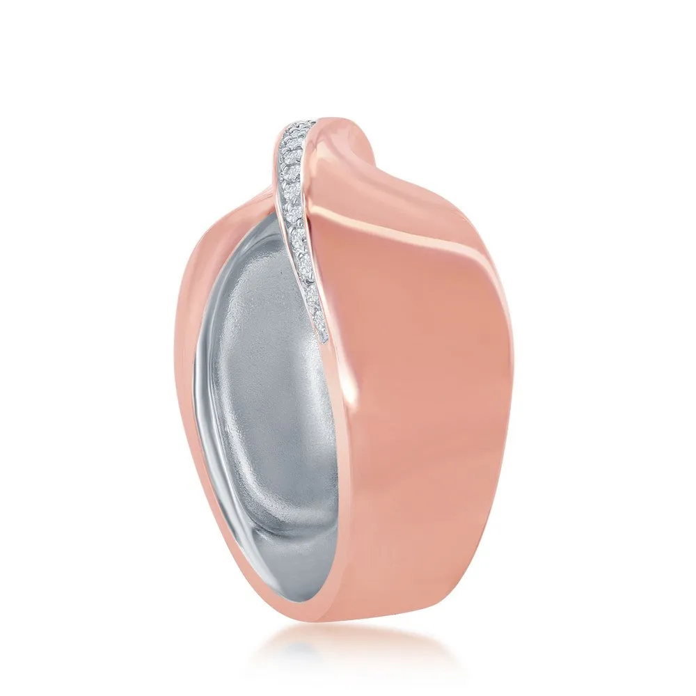 Sterling Silver Two-Tone Rose GP CZ Lining "X" Ring - W-2049