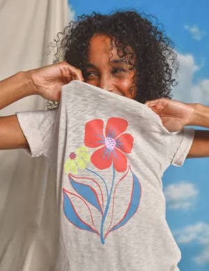 Sundry Flower Rolled Sleeve Tee in Oyster
