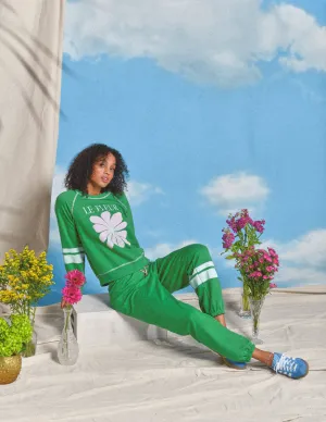 Sundry Le Fleur Raglan Sweatshirt & Basic Double Stripe Sweatpant in Green Garden